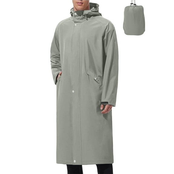 Busydd Mens Rain Jacket Casual Waterproof Windproof Light Jackets for Men Solid Color Button Long Rain Coats Long Sleeve Hooded Raincoats with Pockets 2XL