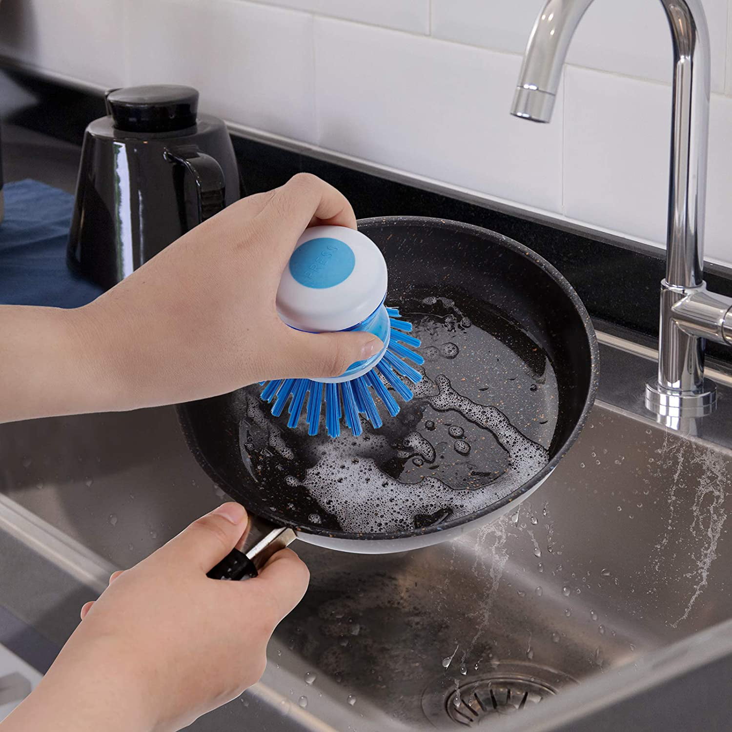 3PCS Soap Dispensing Dish Brush with Holder, Kitchen Dish Wand Scrub Brush，  Dish Brush for Dish Pot Pan Sink 