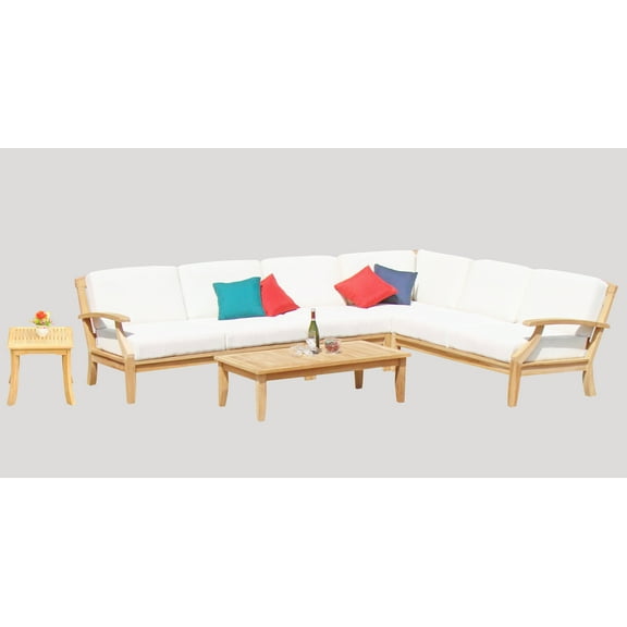 Samurai Sectional 6 Pc Sofa Set: 2 Sofas(Left & Right), Corner Piece, Lounge Chair, Coffee Table & Side Table With Cushions in Sunbrela Fabric #5404 Canvas Natural