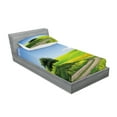 thumbnail image 2 of Ambesonne Outdoorsy Fitted Sheet & Pillow Sham Set, Rural Country Scenery, Twin, Apple Green and Pale Blue, 2 of 2