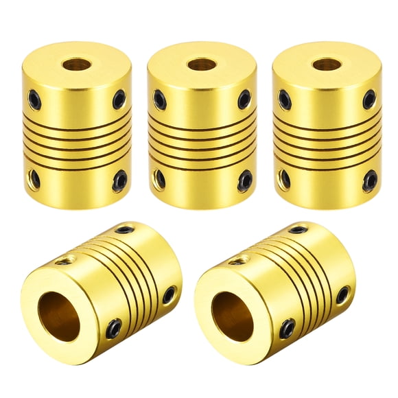 Unique Bargains 5 Pcs 10mm to 5mm Aluminum Alloy Shaft Coupling Flexible Coupler L25xD20,Golden Tone