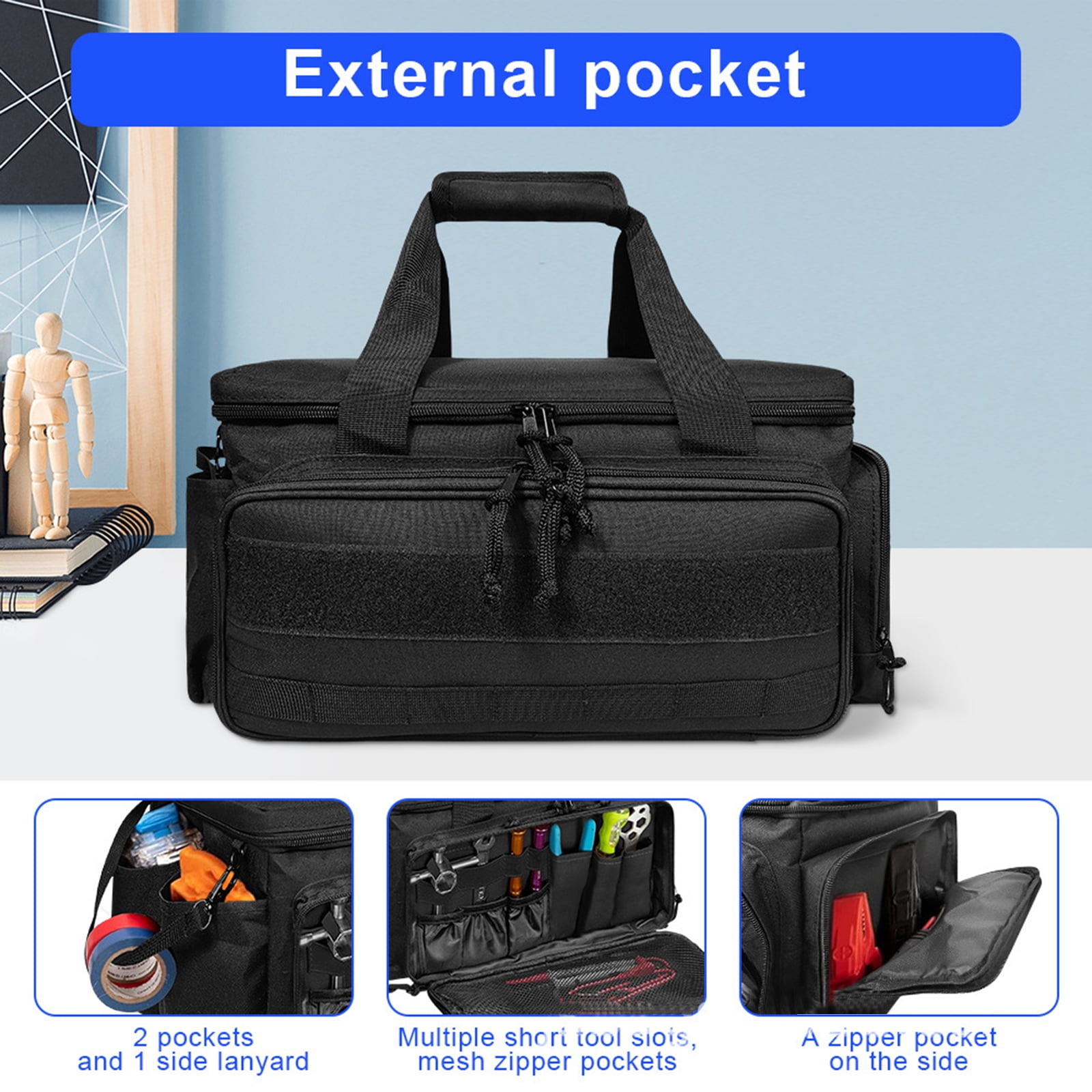 RUISINERY Tool Bag for Men Nonslip Thick Padded Base Multifunctional Work Bag for Mechanics Craftsmen Electricians Carpenters
