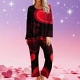 thumbnail image 2 of Cavosen Valentine's Day Womens Plus Size Pajamas Long Sleeve Soft Crew Neck Shirt Wide Leg Pants Heart Printed Breathable Casual Nightwear Red M, 2 of 6