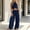 Navy women's two piece outfit a1, variant on Women's 2 Piece Halter Neck Crop Top Wide Leg Pants Set Casual Solid Boho Beach Loose Sleeveless Two Piece Vacation Outfits Summer Cruise Airport Travel Clothes, Khaki S
