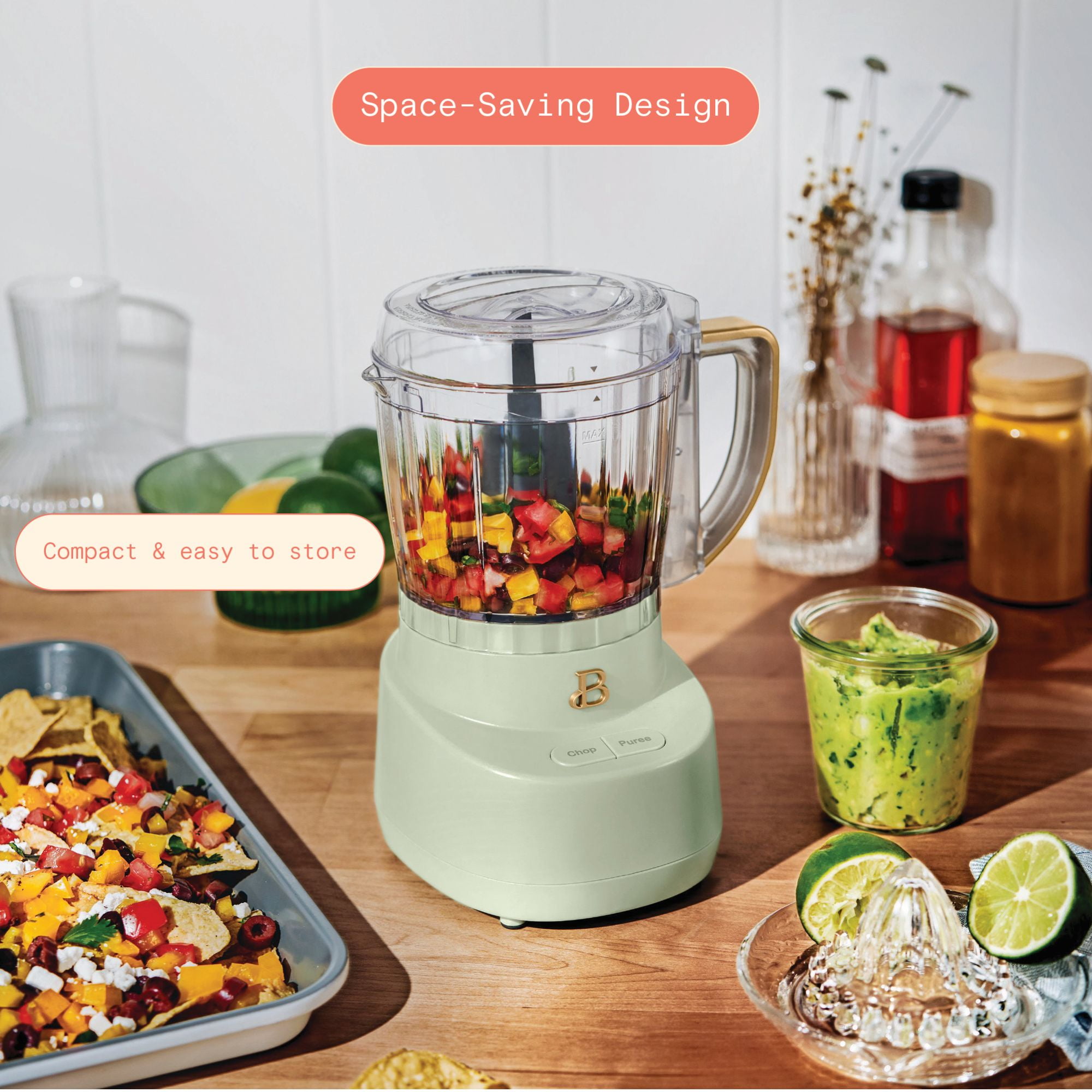 Beautiful 3-Cup Food Chopper, Sage Green by Drew Barrymore