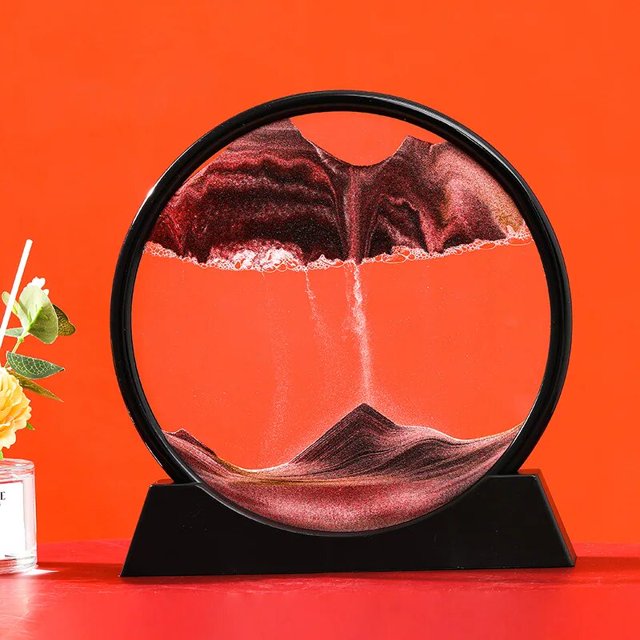 Imagen de Arte de arena móvil 3D, cristal redondo, paisaje de arena de aguas profundas, artesanía de arena movediza, pintura de arena corriente, regalo de decoración del hogar de oficina