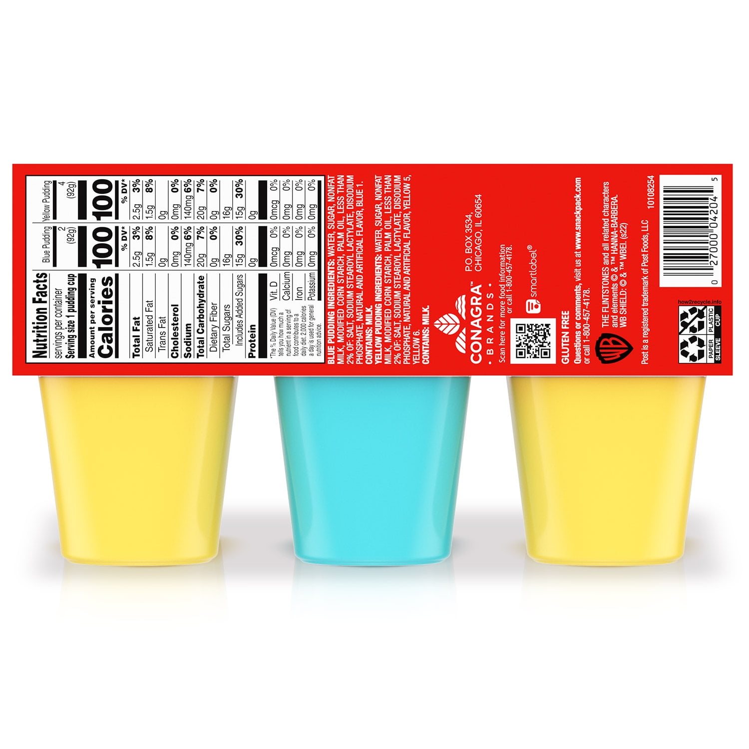 Snack Pack Post Fruity PEBBLES Flavored Pudding Cups 3.25 oz 6 Count