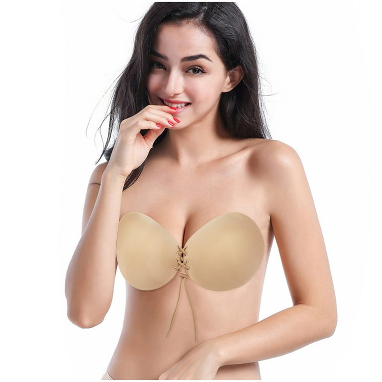 YWDJ Bras for Women Push Up Seamless Seamless No Show Invisible Lift Up  Silicone for Sagging Breasts Ladies Drawstring Gathering Invisible Glossy  Breast Stickers Everyday Bras for Women Beige L/C 