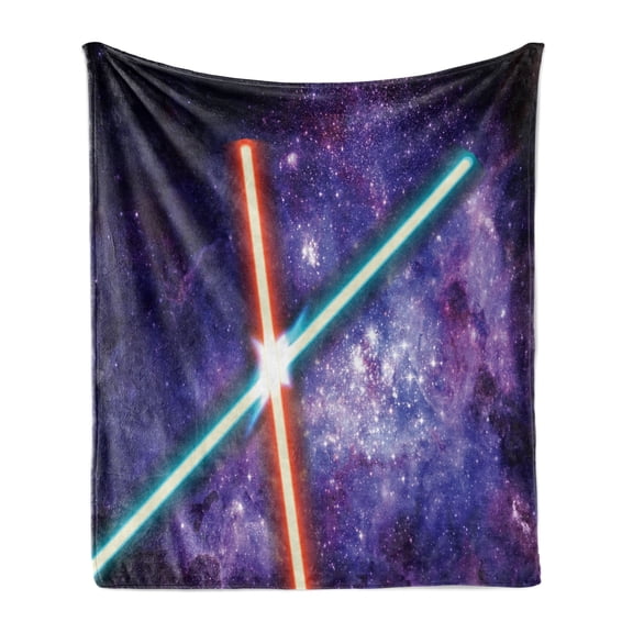 Galaxy Soft Flannel Fleece Throw Blanket, Futuristic Galaxy ClashThemed Illustration Techonolgy Theme Image, Cozy Plush for Indoor and Outdoor Use, 50" x 60", Red Blue and Black, by Ambesonne