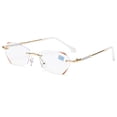 thumbnail image 3 of Gafas antienvejecimiento con luz azul perforada sin marco con borde de diamante para mujer, gafas planas para miopía, 3 of 5