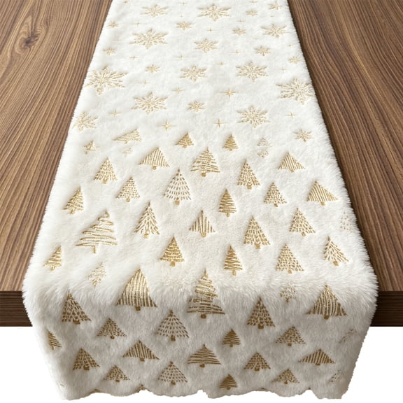 Merry Christmas Table Runner, Xmas Tree Table Decorations Backdrop for Home Kitchen Indoor Outdoor, Christmas Decorations, 70.86 x 12.99 in, White