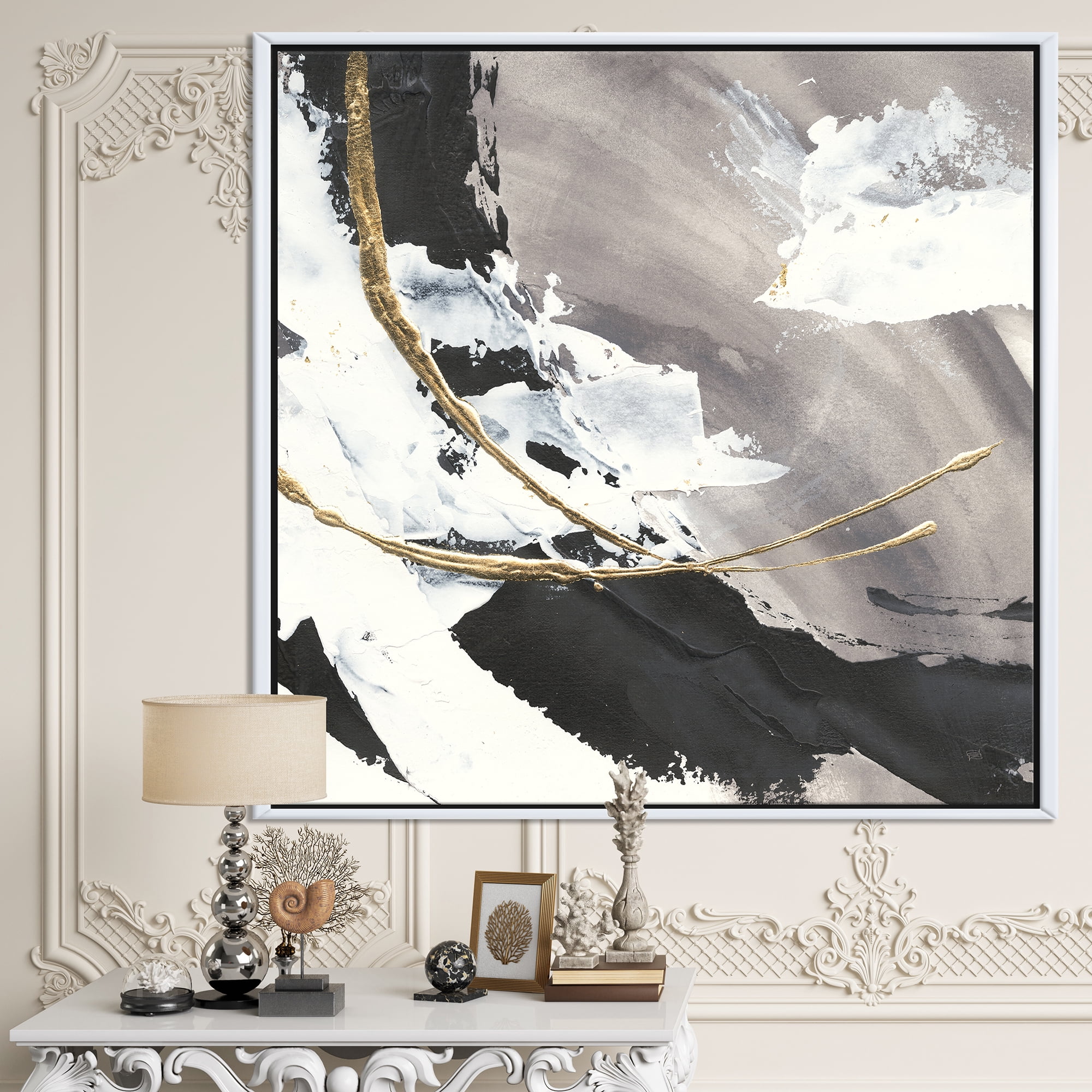 Designart ' Glam Painted Arcs II ' Transitional Framed Canvas