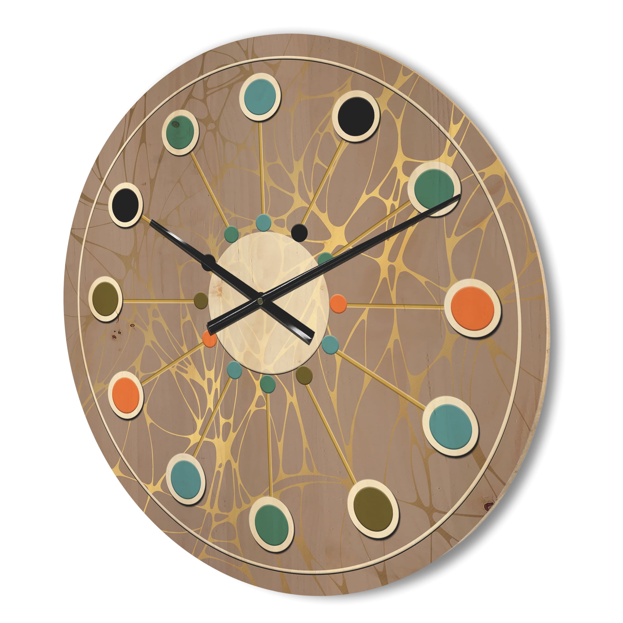 Designart 'Golden Colored Marble Design II' Mid-Century Modern Wood Wall Clock