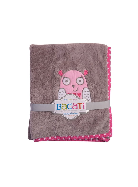 Bacati - Owls Pink/Grey Girls Pink Plush Blanket