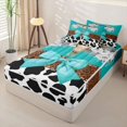 thumbnail image 3 of Manfei Western Floral Bull Skull Zipper Queen Comforter Set with Fitted Sheet and 2 Pillowcases,Boho Damask Cow Print Zipper Bedding Set,White Turquoise,Reversible, 3 of 7