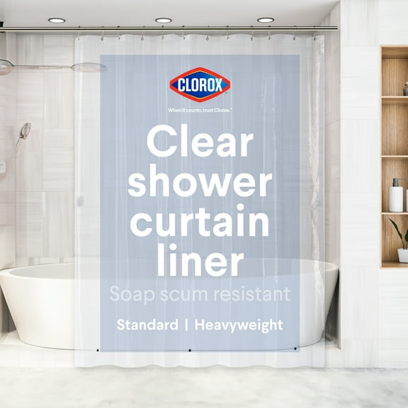 Clorox Shower Curtain Liner Heavyweight Waterproof PEVA with Metal Grommets 72" x 72" Clear
