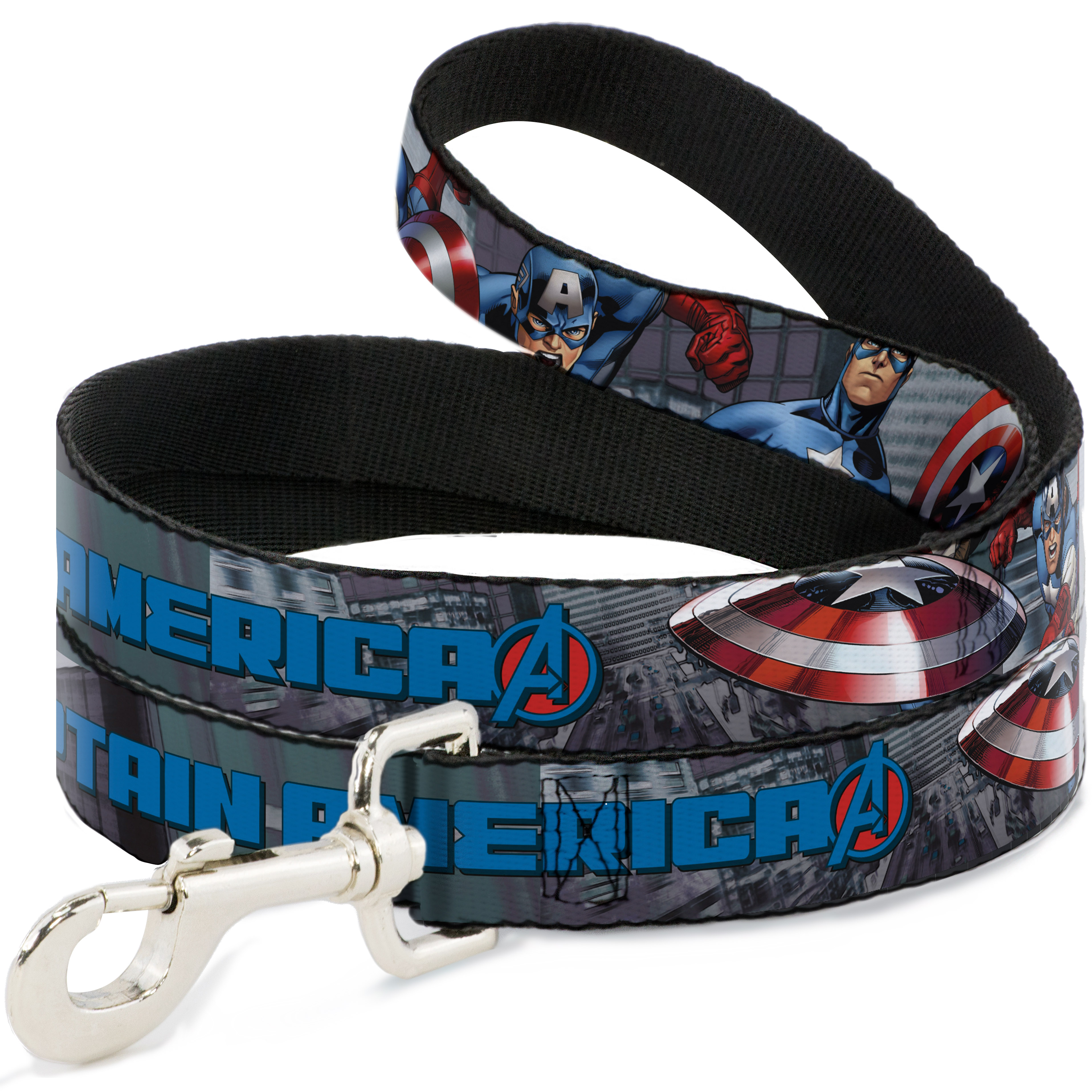 MARVEL AVENGERS Dog Leash CAPTAIN AMERICA w Avengers Logo Cityscape