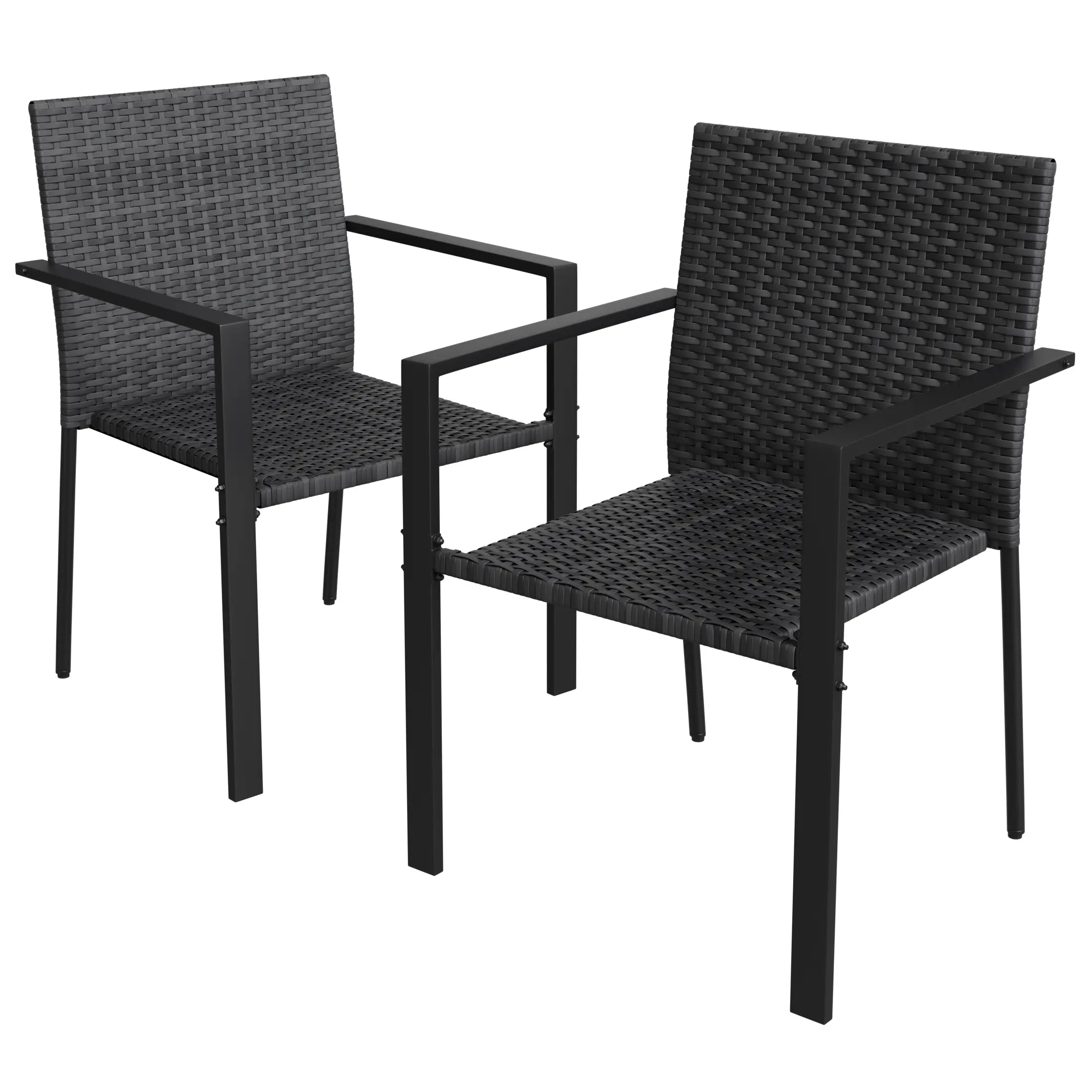 UDPATIO Patio Dining Chairs Set of 2 Stackable Outdoor Wicker Dining Chairs,All-Weather Patio Armchairs with Armrests,Rustproof Steel Frame,Ergonomic Comfort for Backyard, Deck,Garden,Black
