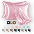 thumbnail image 2 of Satin Pillow Cover Set: 2 Satin Cases, Bonnet & 3 Scrunchies Gift Pink 20 x 12 Inch, 2 of 4
