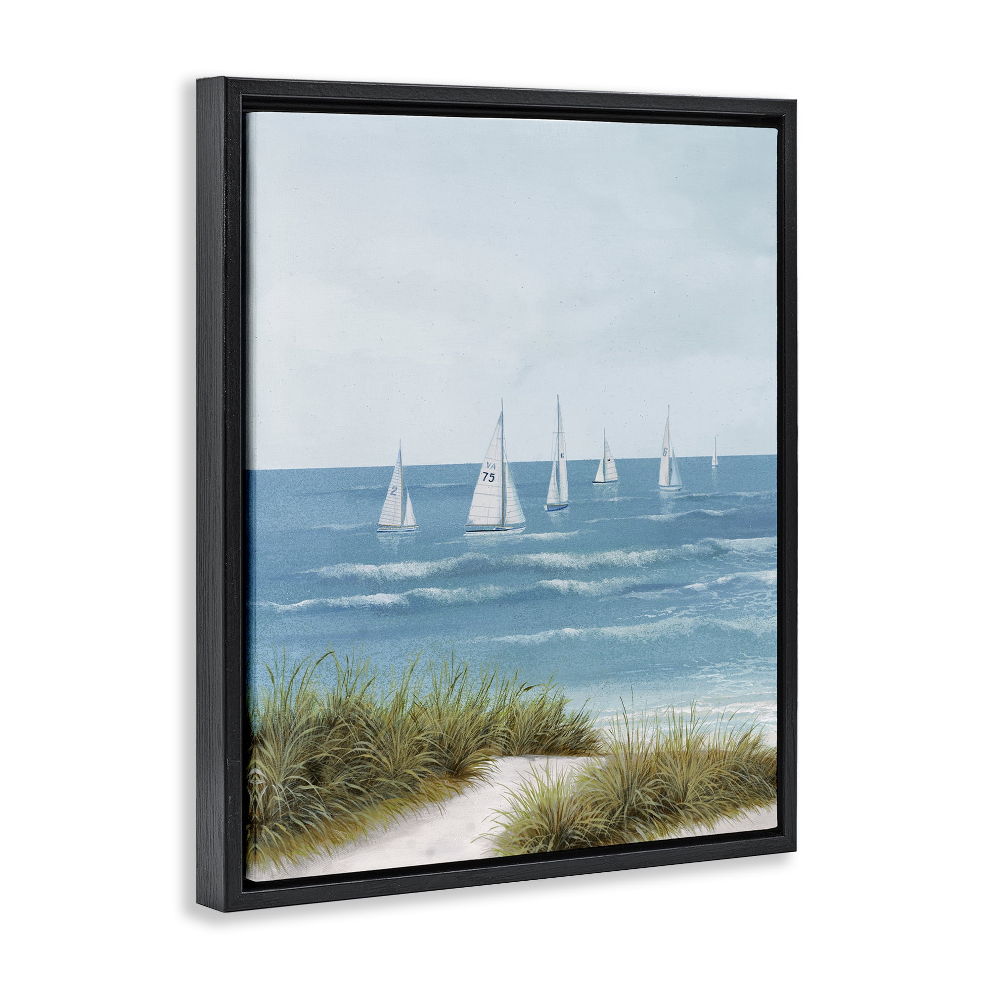 Stupell Industries Sail Away Beach Seascape Black Framed Floater Canvas Wall Art, design by Lorenzo Collective