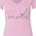 thumbnail image 4 of Inktastic Funny Golfing Tee He's Golfing Women's V-Neck T-Shirt, 4 of 5