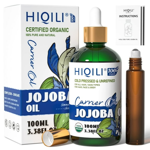 HIQILI Jojoba Oil, Pure Cold Pressed, 100mLCarrier Oil for Mixing Diluting Massage Facial Nails