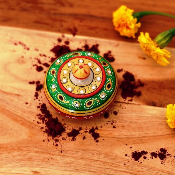 Craftam Marble Sindoor Dani Box, Traditional Handcrafted Kumkum Holder