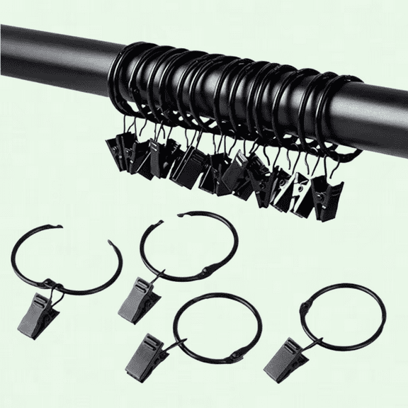 Retro Decorative Curtain Rings with Clips, 1.5 Inch Inner Diameter, Black, 30pcs