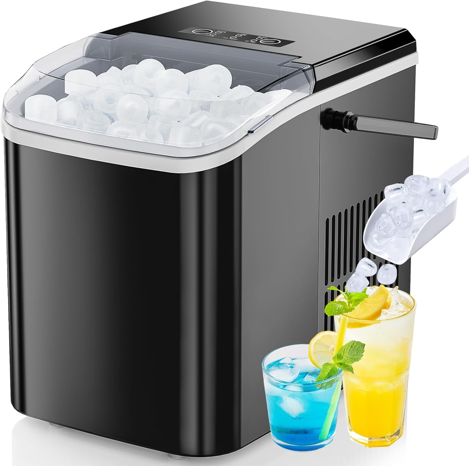 Portable Countertop Ice Maker, 26lbs/24H, 9 Bullet Cubes in 6 Mins, Self-Cleaning, Quiet Compact for Home, Kitchen, RV, Camping, Black