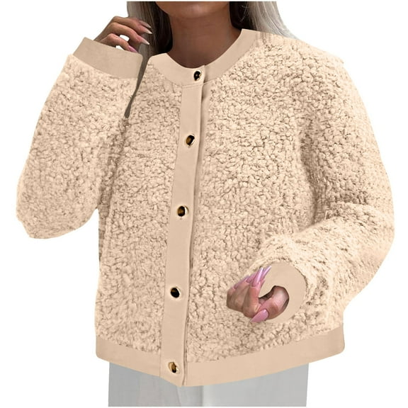 Drses Women's Faux Fur Shearling Coat Fuzzy Fleece Button Up Trendy Fall Winter Cropped Jackets Outerwear