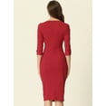 thumbnail image 4 of DARING DIVA Elegant Boat Neck 3/4 Sleeves Midi Split Sheath Dress S Red, 4 of 6