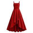 thumbnail image 7 of AHTJRT Bridesmaid Dresses for Girls Ruffle Slit Satin Silk Flower Dress Sleeveless Spaghetti Straps Party Maxi Dresses Red 16-17 Years, 7 of 7