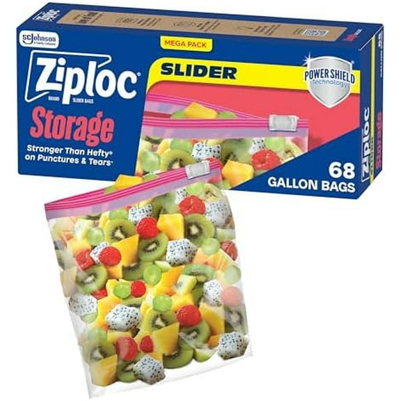 Ziploc Gallon Food Storage Slider Bags, Power Shield Technology for More Durability, 68 Count
