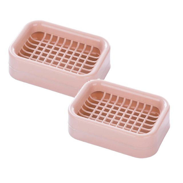 Oleegame 2PC Spoon And Lid Rest Bathroom Double Layer Grid Drain Soap Box Dish Storage Case Holder Container Double Layer Grid Design Storage Pink