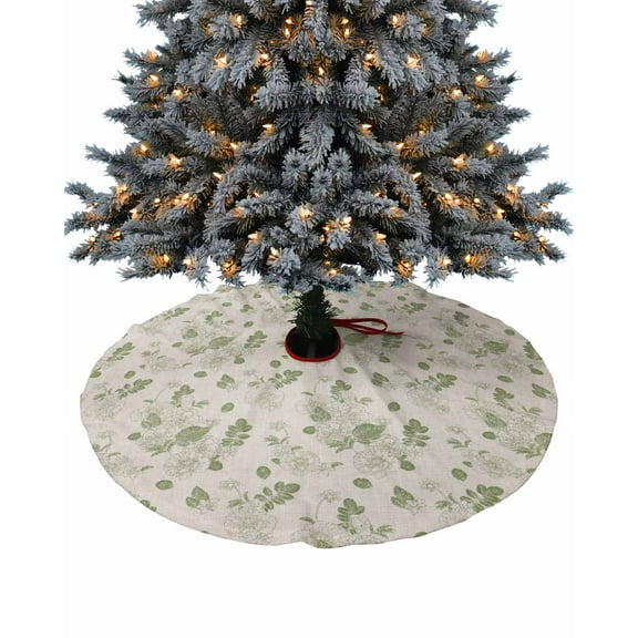 Sage Green Botanical Christmas Tree Skirt 36 Inches Large Christmas Skirt Tree, Summer Spring Floral Rustic Tree Skirt Christmas Decorations for Fireplace Party Holidays Indoor Outdoor