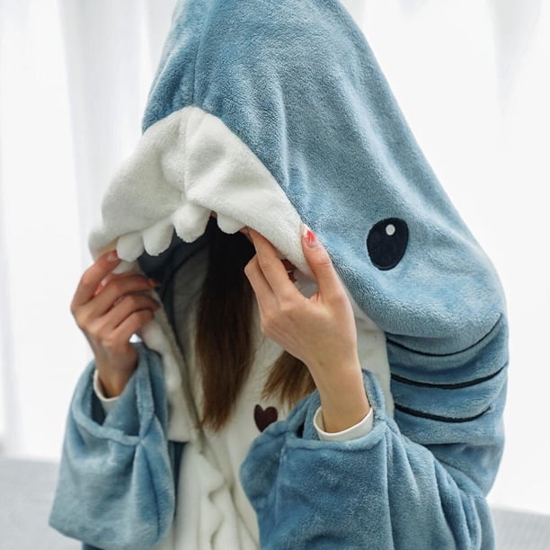 Saco de dormir de tiburón de dibujos animados para niños y adultos, manta de tiburón, pijamas para la familia Fivean unisex
