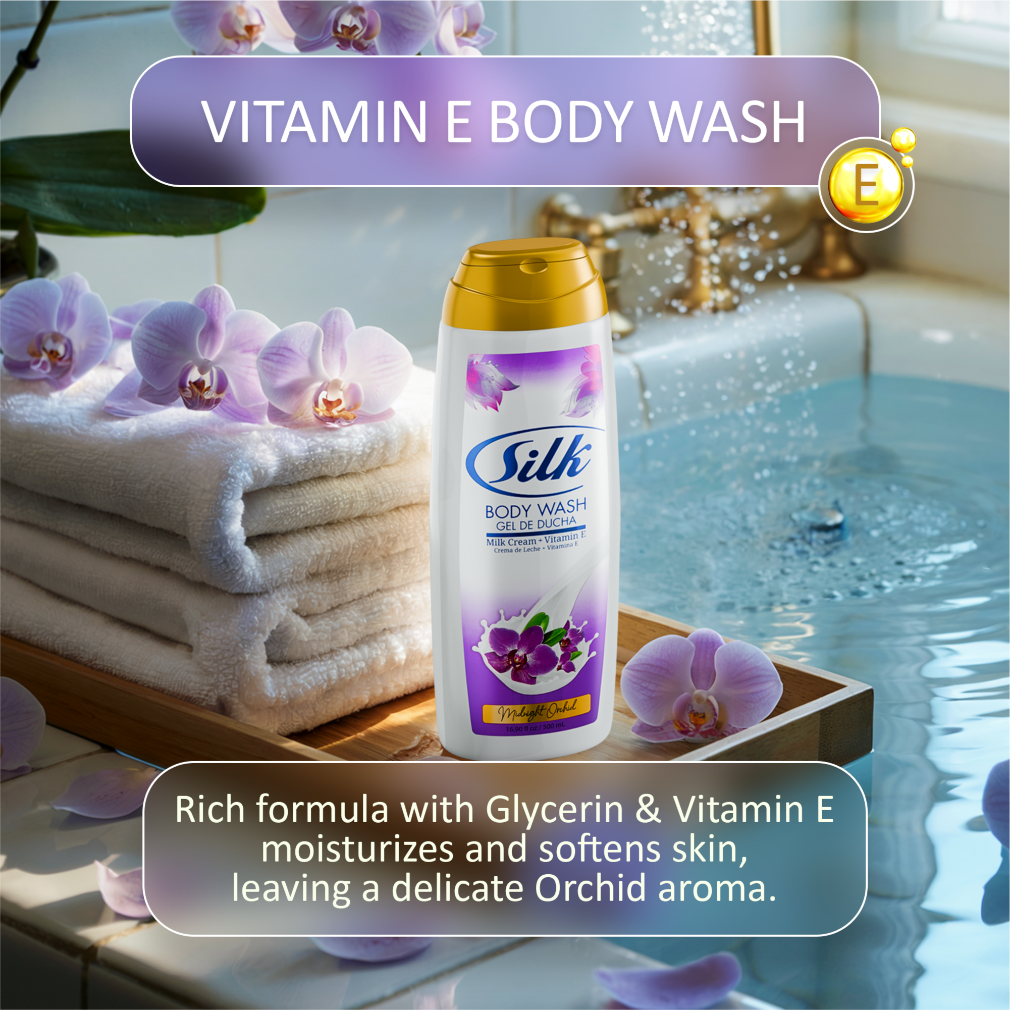 Silk Midnight Orchid Organic Body Wash Women and Men, Moisturizing Shower Gel for All Skin Types 16.9 fl oz
