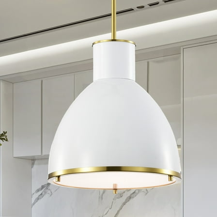 Rikko 12 in. 1-Light Indoor Brass and White Finish Pendant Light