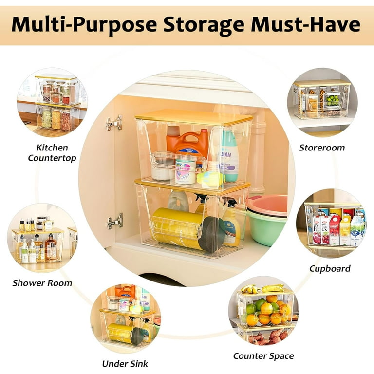 2-Pack Bamboo Pantry Storage Bins With Dividers | Countertop Fruit & Vegetable Baskets For Onions, Potatoes