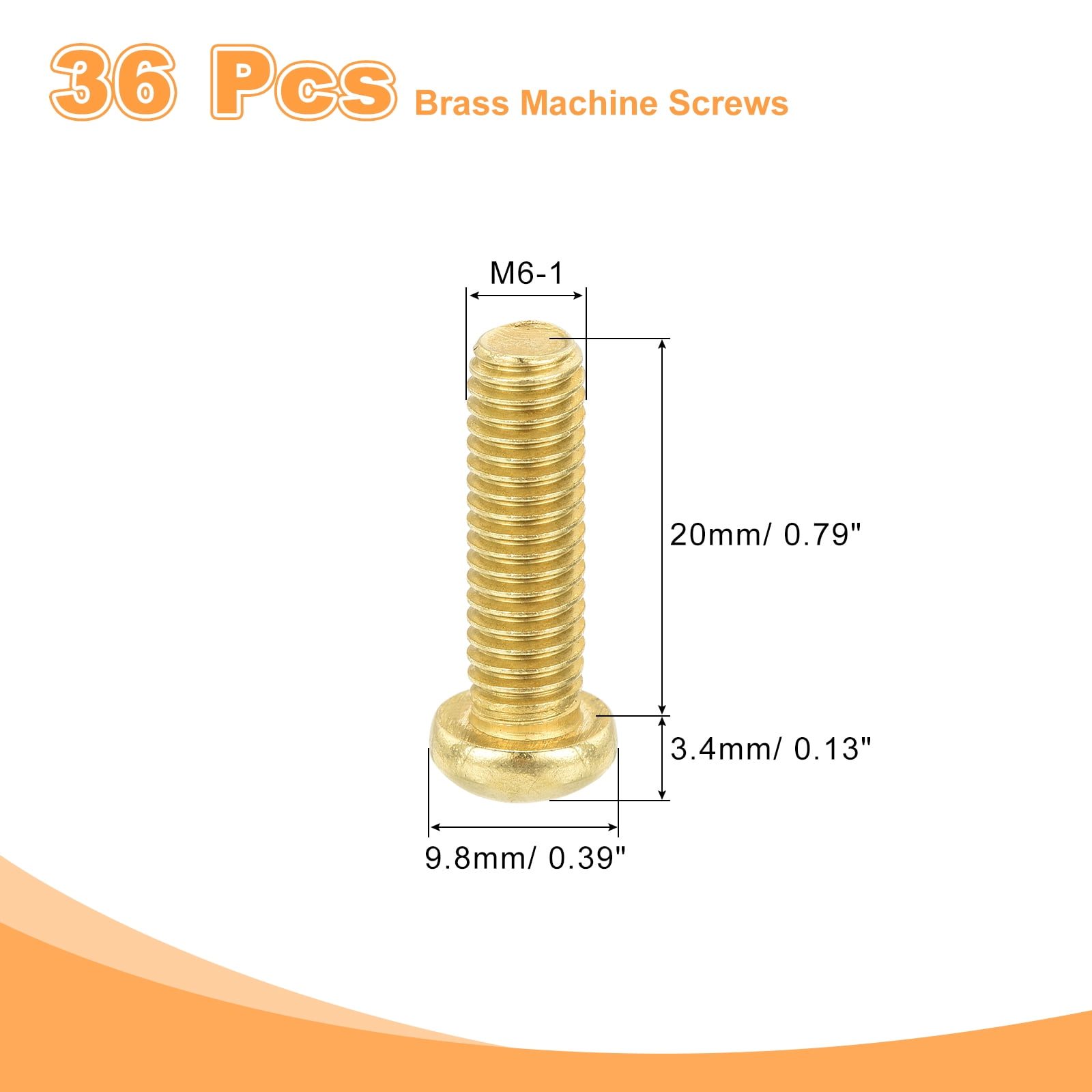 36Pcs Brass Machine Screws, M6x20mm Phillips Pan Head Fastener Machinery Bolts