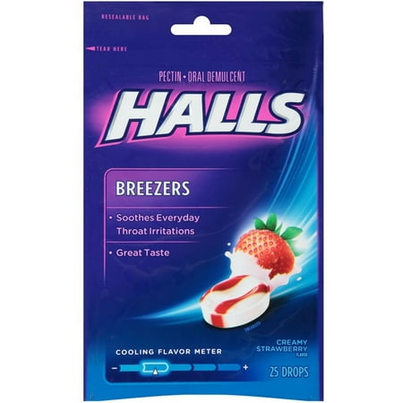 Halls Breezers Drops Cool Creamy Strawberry 25 ea (Pack of 2)