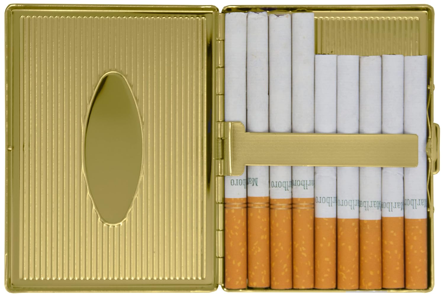 Set of 2 Metal-Plated 100s Ultra Compact Cigarette Case & Stash Box (Gold Oval)