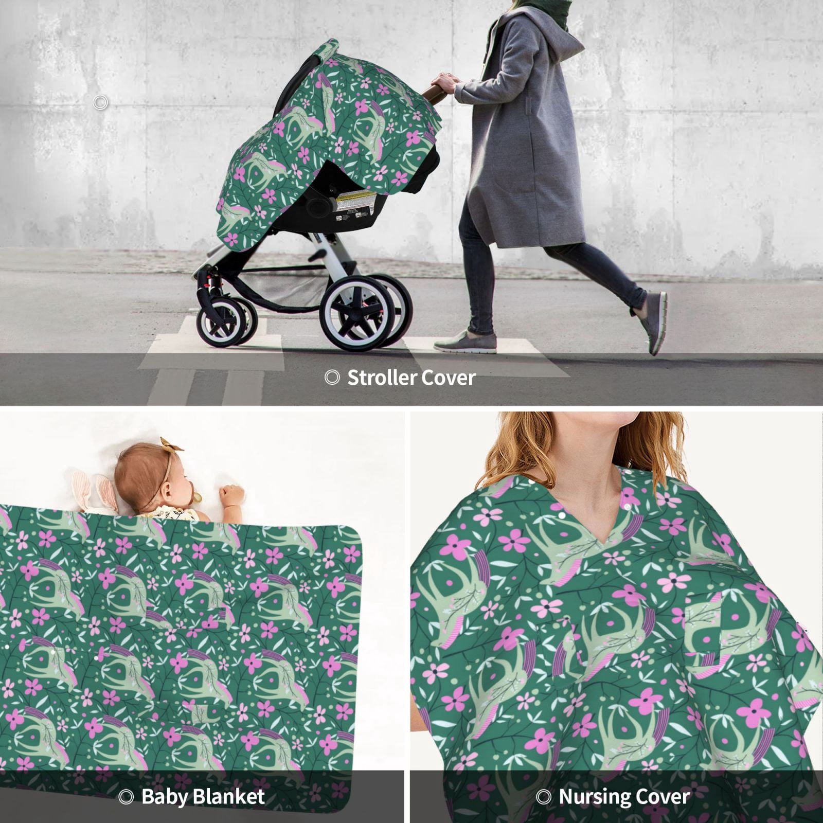 Car Seat Cover Baby - Abstract Cute Horse Flower Green Breathable Infant Car Seat Cover for Baby Carseat, Lightweight Comfort Baby Essentials Must Haves Newborn Stuff for Girl Boy