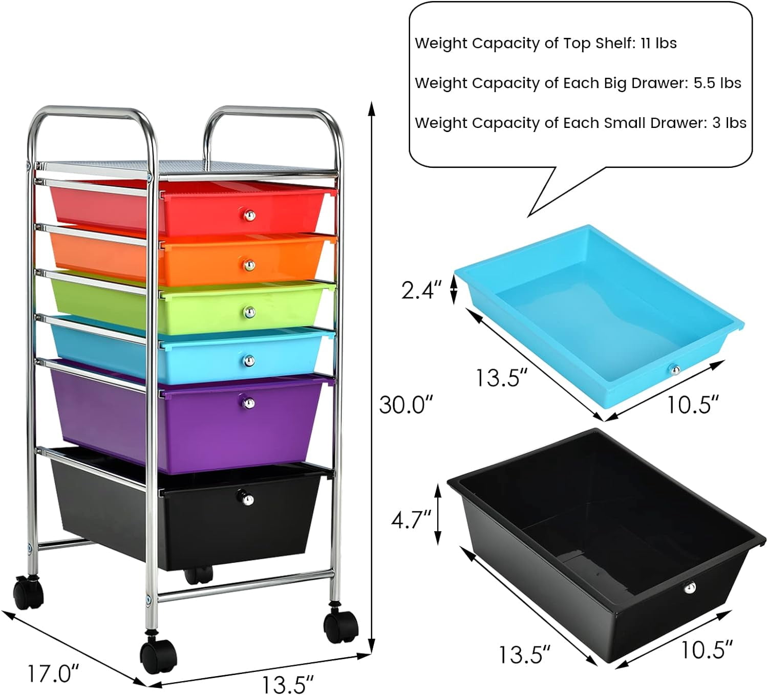 Gymax Rolling Storage Cart Tools Scrapbook Paper Office School Organizer W/ 6 Drawer