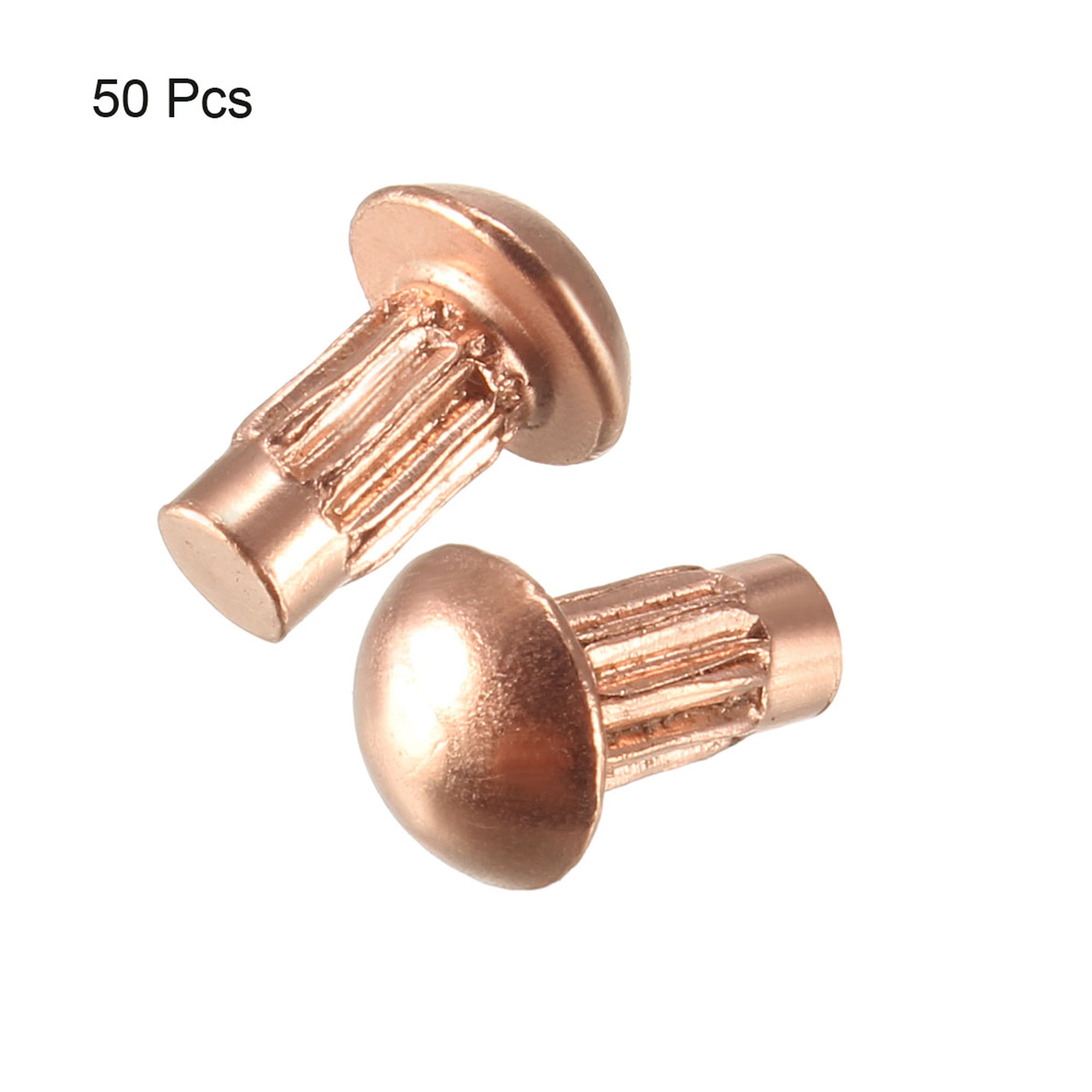100Pcs 1/8"x15/64" Round Head Copper Solid Rivets Fastener 