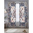 thumbnail image 5 of Boho Ethnic Style Sheer Curtains 84 inches Long 2 Panels Set Retro Floral Texture Tiers Sheers Rod Pocket Small Window Short Curtains for Kitchen Cafe, Each 52" W x 84" L, 5 of 7