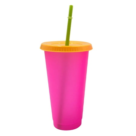 

Farfi 600-700ml Straw Cup Thermal Discoloration with Cover High Capacity Frosted Heat And Cold Discoloration Cup Daily Use (Rose Red)