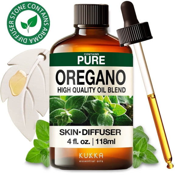 Kukka Oregano Essential Oil with Aromatherapy Stone - 100% Pure Herbaceous Scent for Diffuser, Skincare, DIY & Blends - 4 fl oz