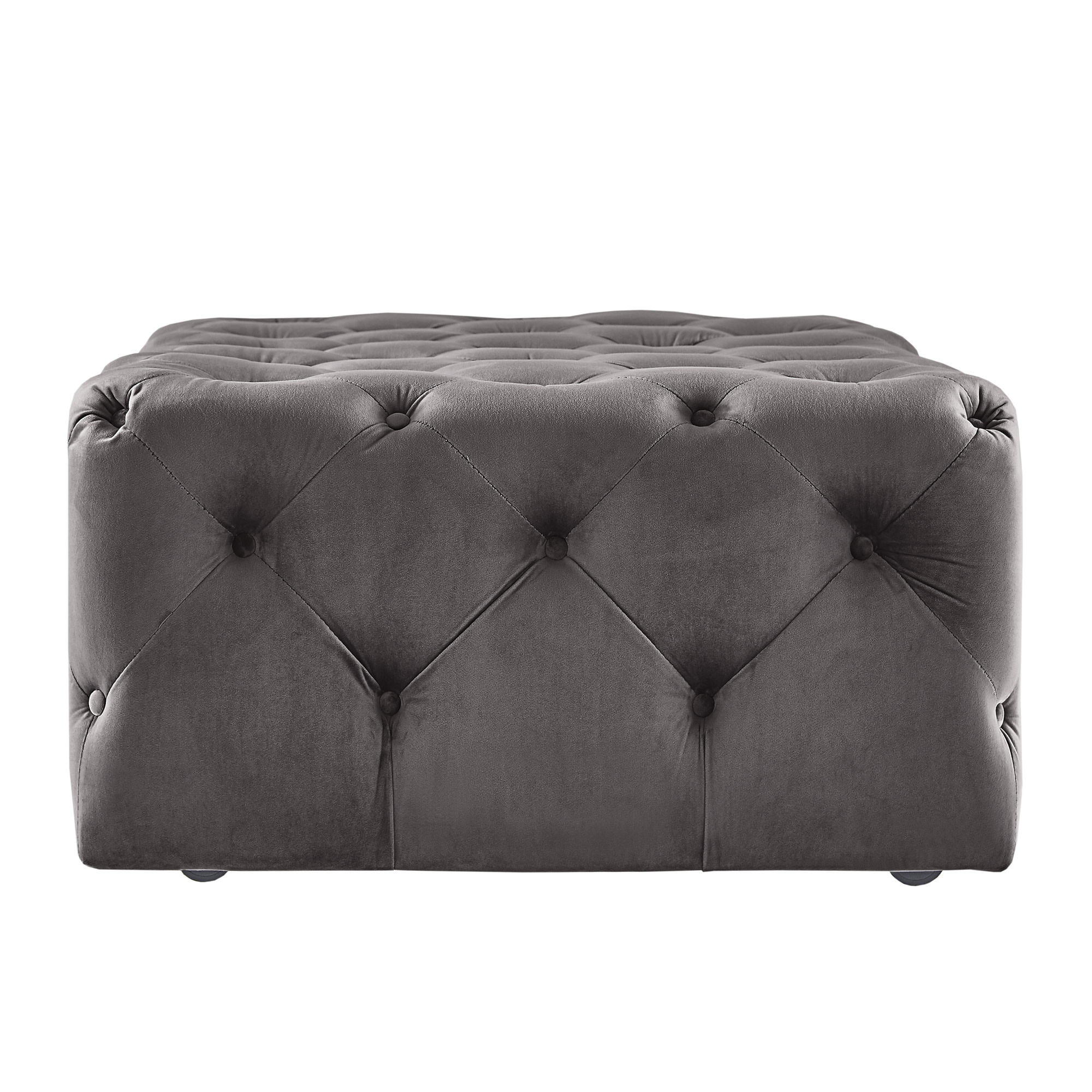 Weston Home Bowman Rectangular Tufted Ottoman with Casters, Dark Grey Velvet