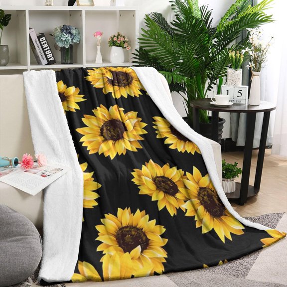 Black Sunflower Pattern Blanket,Comfortable Soft Flannel Throw Blanket,All Season,Warm Lightweight Blankets for Sofa Bed Couch Living Room Chair,40"x50"